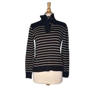 Lauren Ralph Lauren Black Gold Pullover Sweater Ribbed Cotton Metallic ButtonPP3